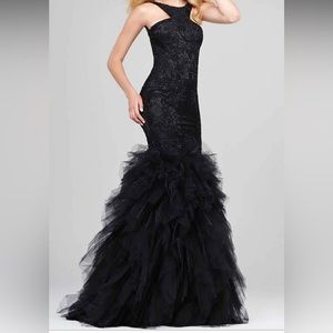 Jovani black tiered tulle mermaid prom dress (size 6)